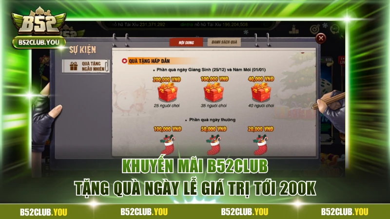 Khuyến mãi B52Club tặng quà ngày lễ giá trị tới 200K